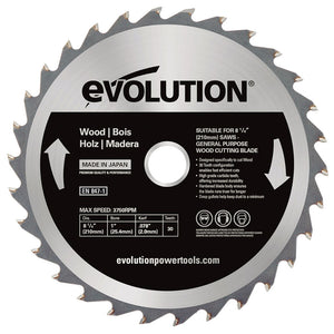 Hoja TCT para Ingletadora y Sierra de Mesa Evolution de 210mm, 40 Dientes, Agujero de 25,4mm para Madera
