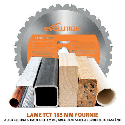 Sierra de corte de 185 mm Evolution RAGE4 con hoja multi-material TCT