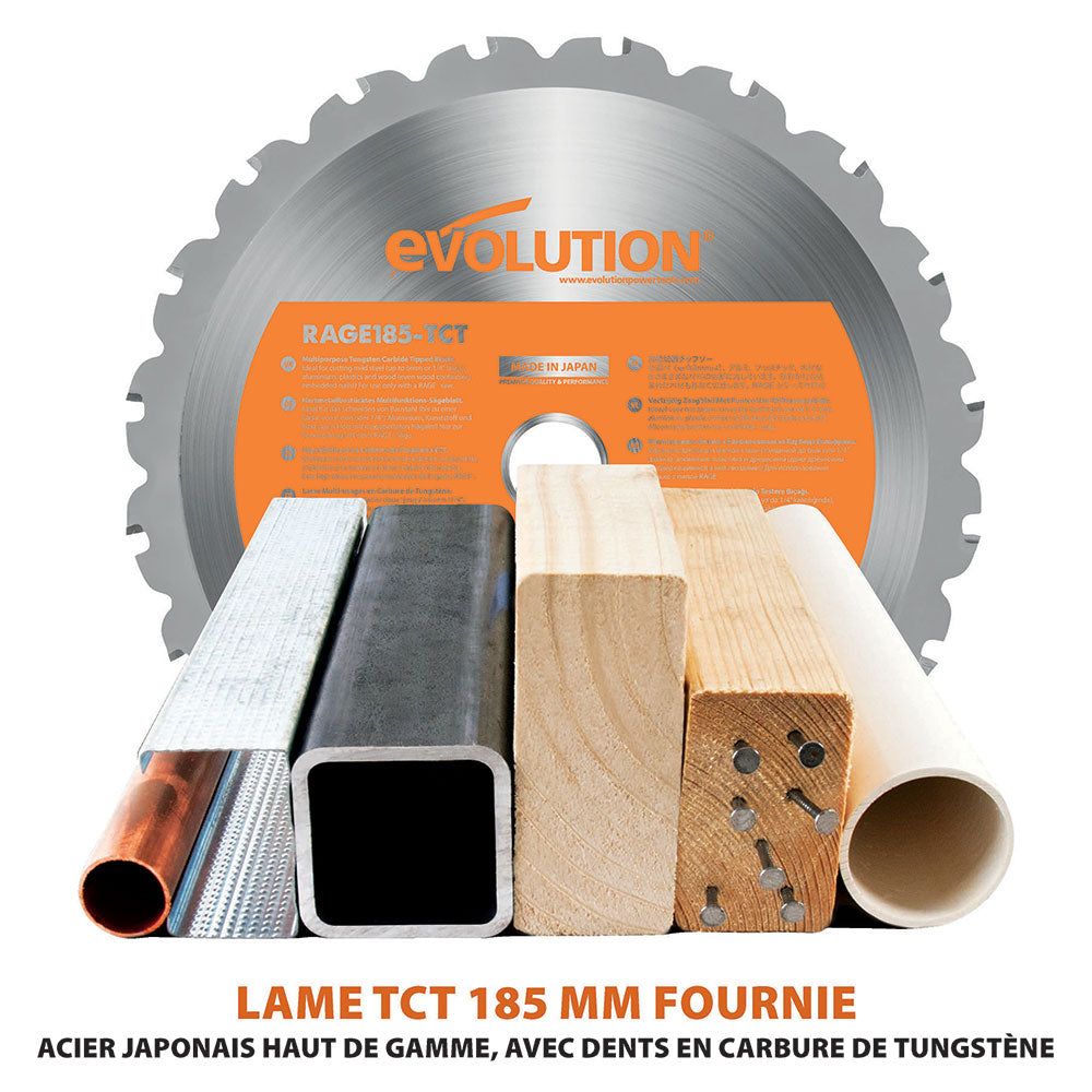 Sierra de corte de 185 mm Evolution RAGE4 con hoja multi-material TCT