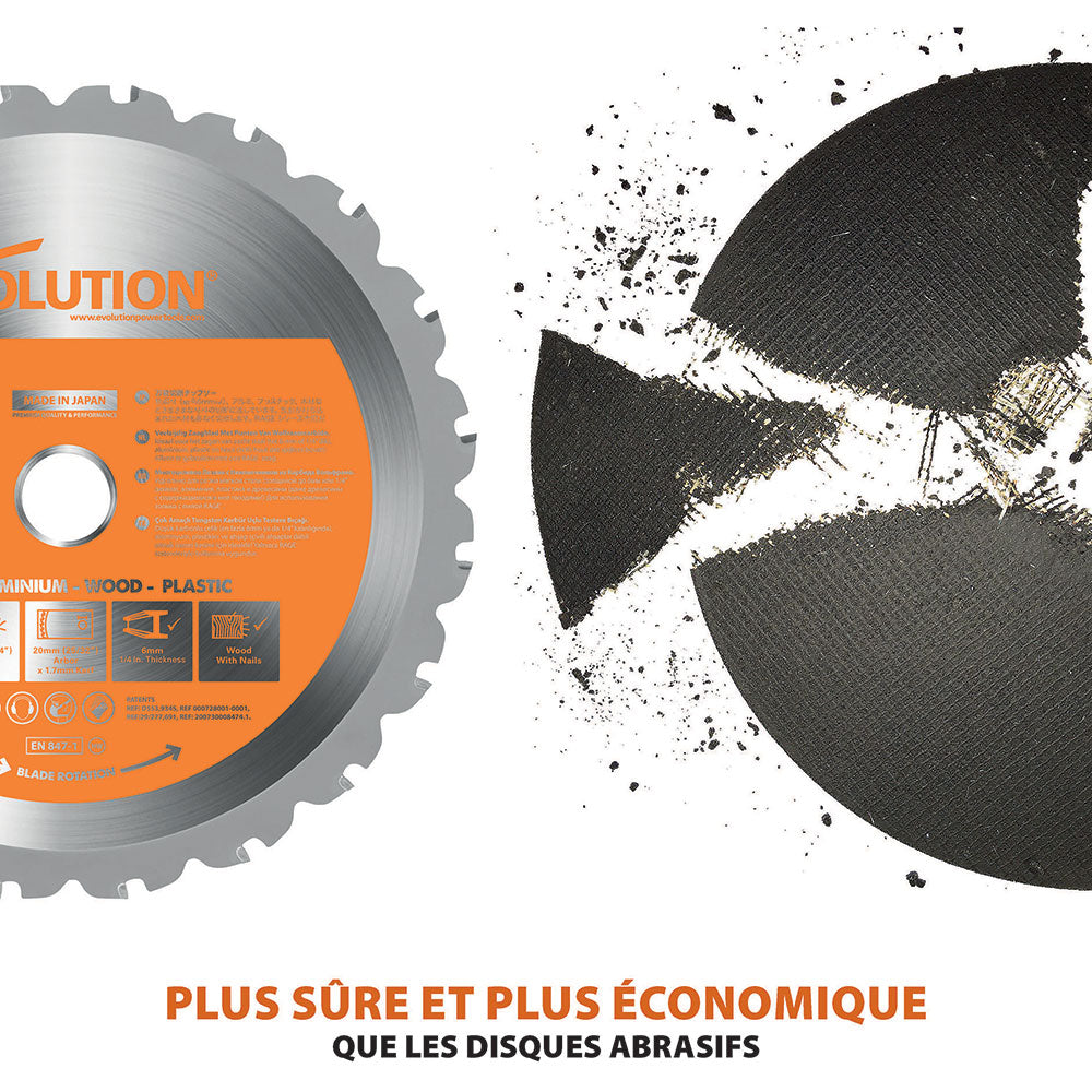 Sierra de corte de 185 mm Evolution RAGE4 con hoja multi-material TCT