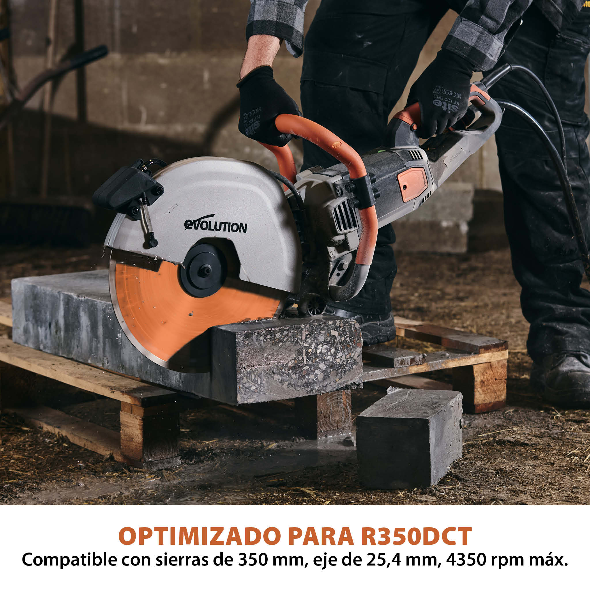 Disco de diamante premium segmentado de 350 mm con orificio de 22,2 mm Evolution para sierra de hormigón.