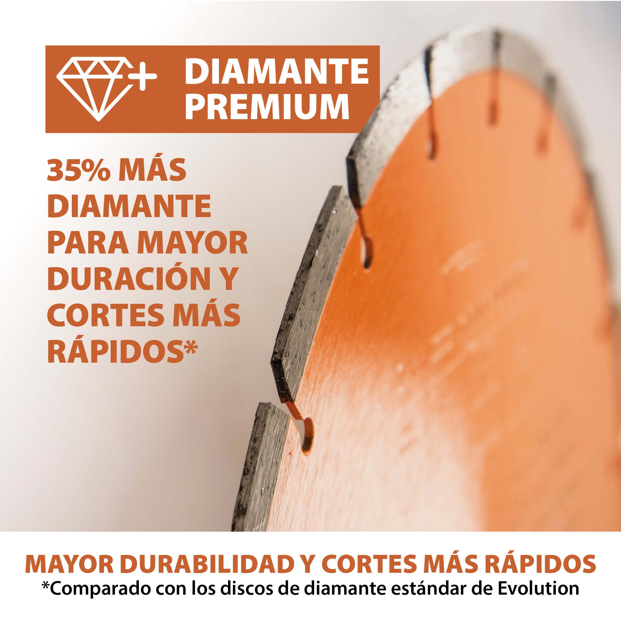 Disco de diamante premium segmentado de 350 mm con orificio de 22,2 mm Evolution para sierra de hormigón.