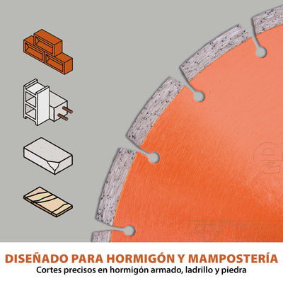 Disco de diamante premium segmentado de 350 mm con orificio de 22,2 mm Evolution para sierra de hormigón.