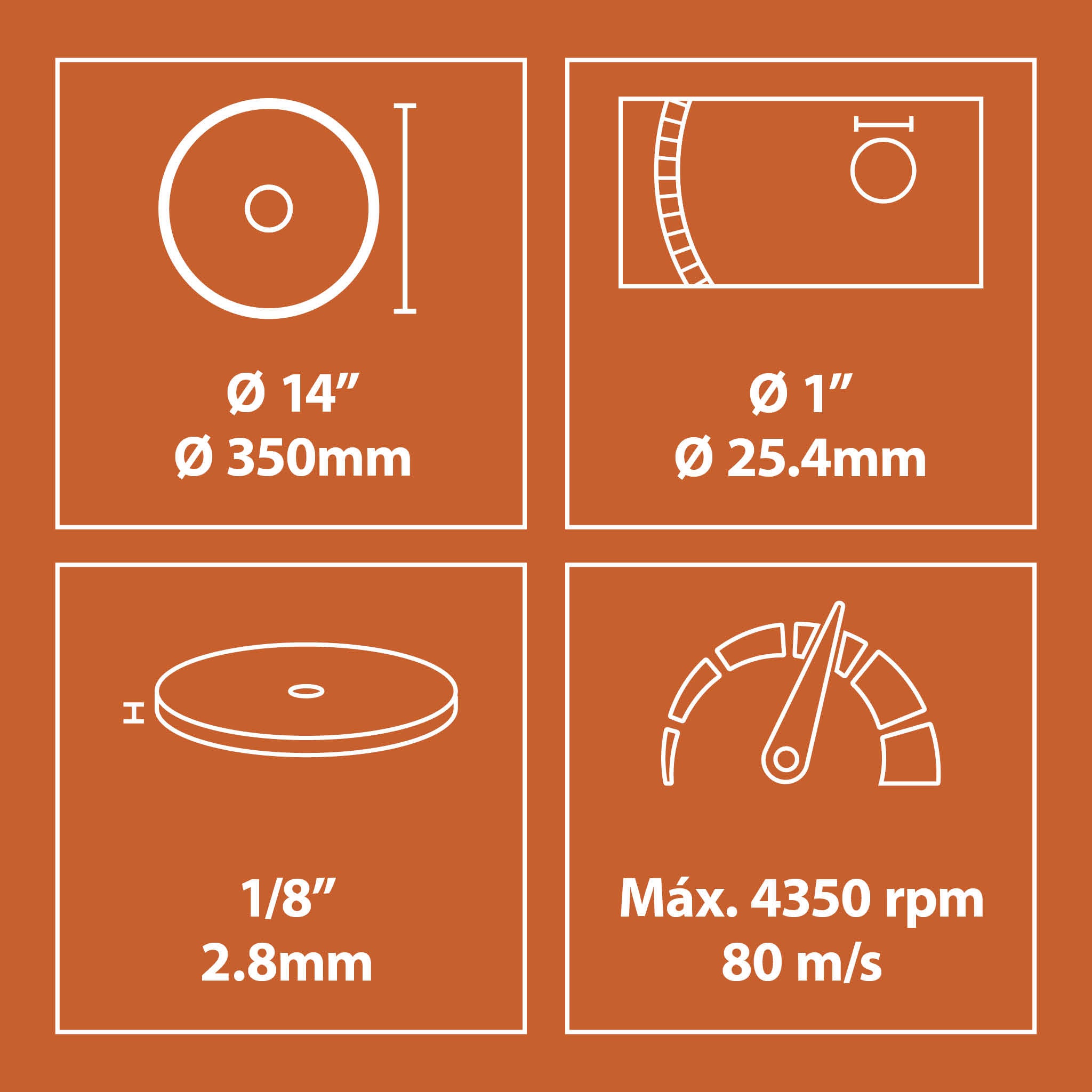Disco de diamante premium segmentado de 350 mm con orificio de 22,2 mm Evolution para sierra de hormigón.