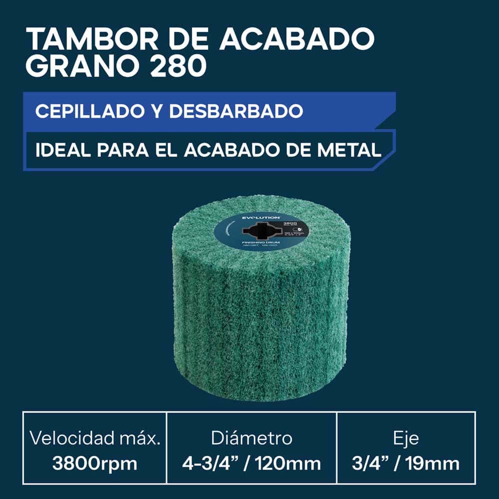 Tambor de acabado de grano 280 para satinadora a bateria | Acabado de superficies y desbarbado