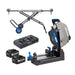 Tronzadora inalámbrica para corte de metal Evolution S355CPS-Li de 355 mm con 2 baterías de 8 Ah y cargador doble + soporte móvil plegable todoterreno con gato elevador.