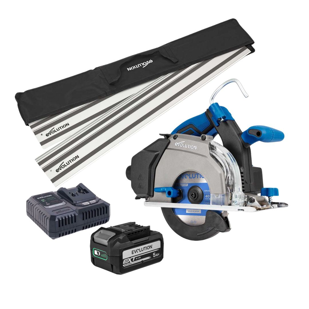 Pack Sierra circular de metal inalámbrica Evolution S165CCS-Li 165 mm + batería 5 Ah + cargador + guía de corte 2,8 m ST2800-G2