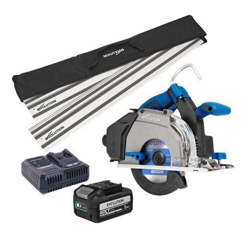 Pack Sierra circular de metal inalámbrica Evolution S165CCS-Li 165 mm + batería 5 Ah + cargador + guía de corte 2,8 m ST2800-G2