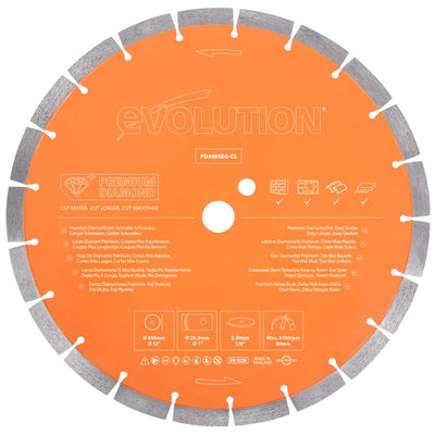Disco Diamantado Segmentado Premium para Sierra de Hormigón Evolution de 300 mm, Agujero de 22,2 mm