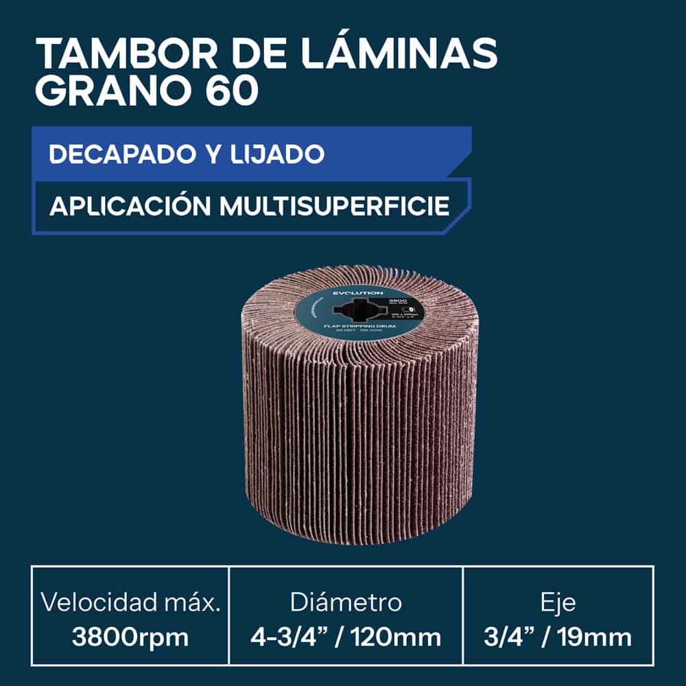 Tambor de láminas de grano 60 para satinadora a bateria | Decapado y lijado