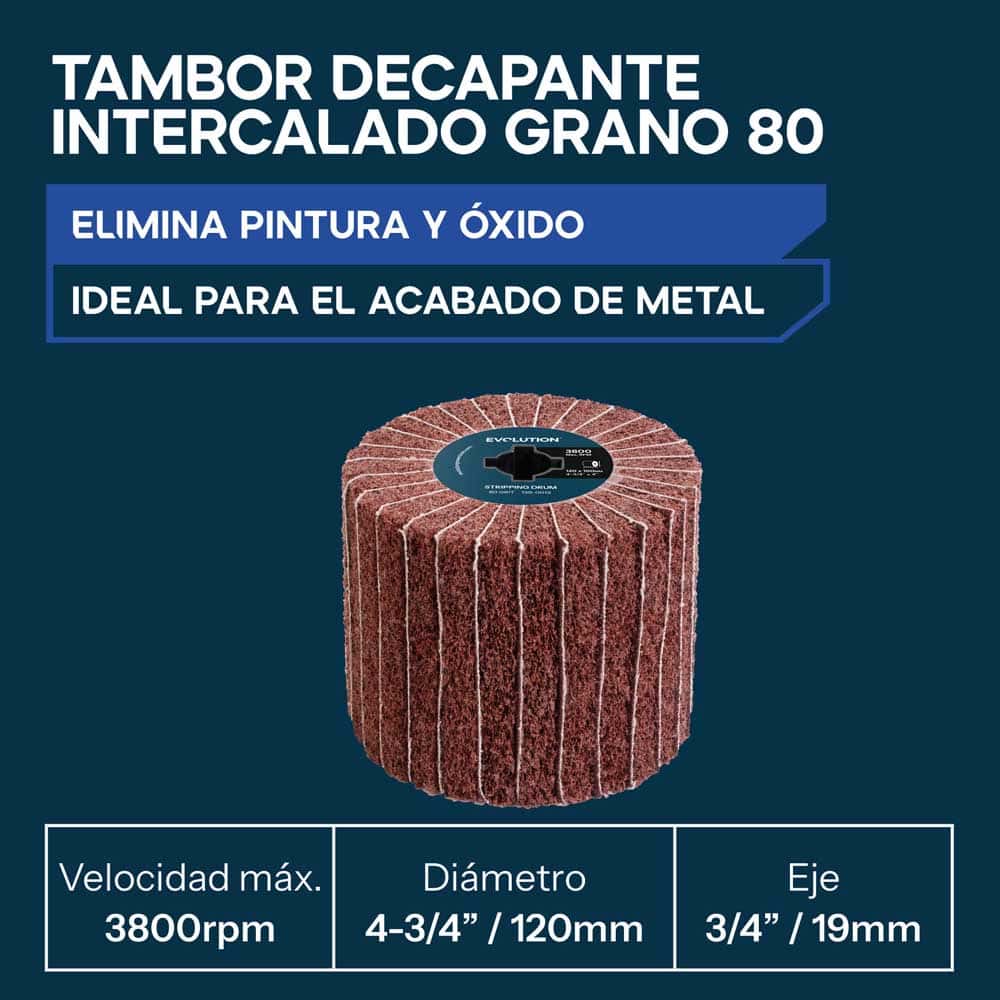 Tambor de decapado con grano 80 y estructura entrelazada para satinadora a bateria | Cepillado y desbarbado