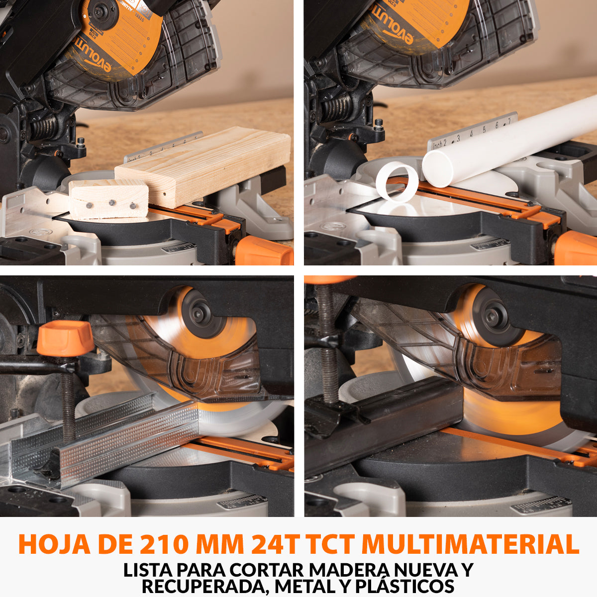 Pack Evolution - Ingletadora R210MTS-G2 Evolution de 210 mm con Hoja multi-material TCT con Soporte Universal