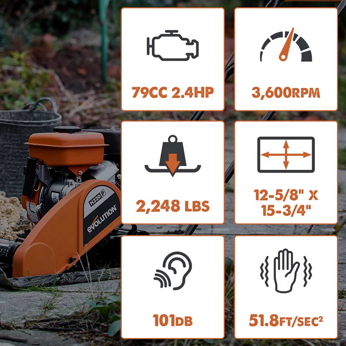 Pack Evolution - Placa Vibratoria Térmica Compactadora de gasolina Evolution HULK H320-P + Placa de Pavimentación para Compactadora