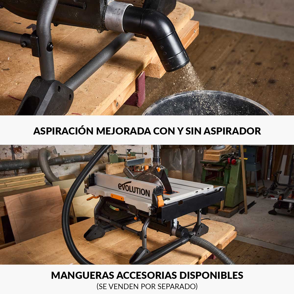 Sierra de Mesa R255TBL Evolution de 255mm, 1650W con hoja multi-material TCT