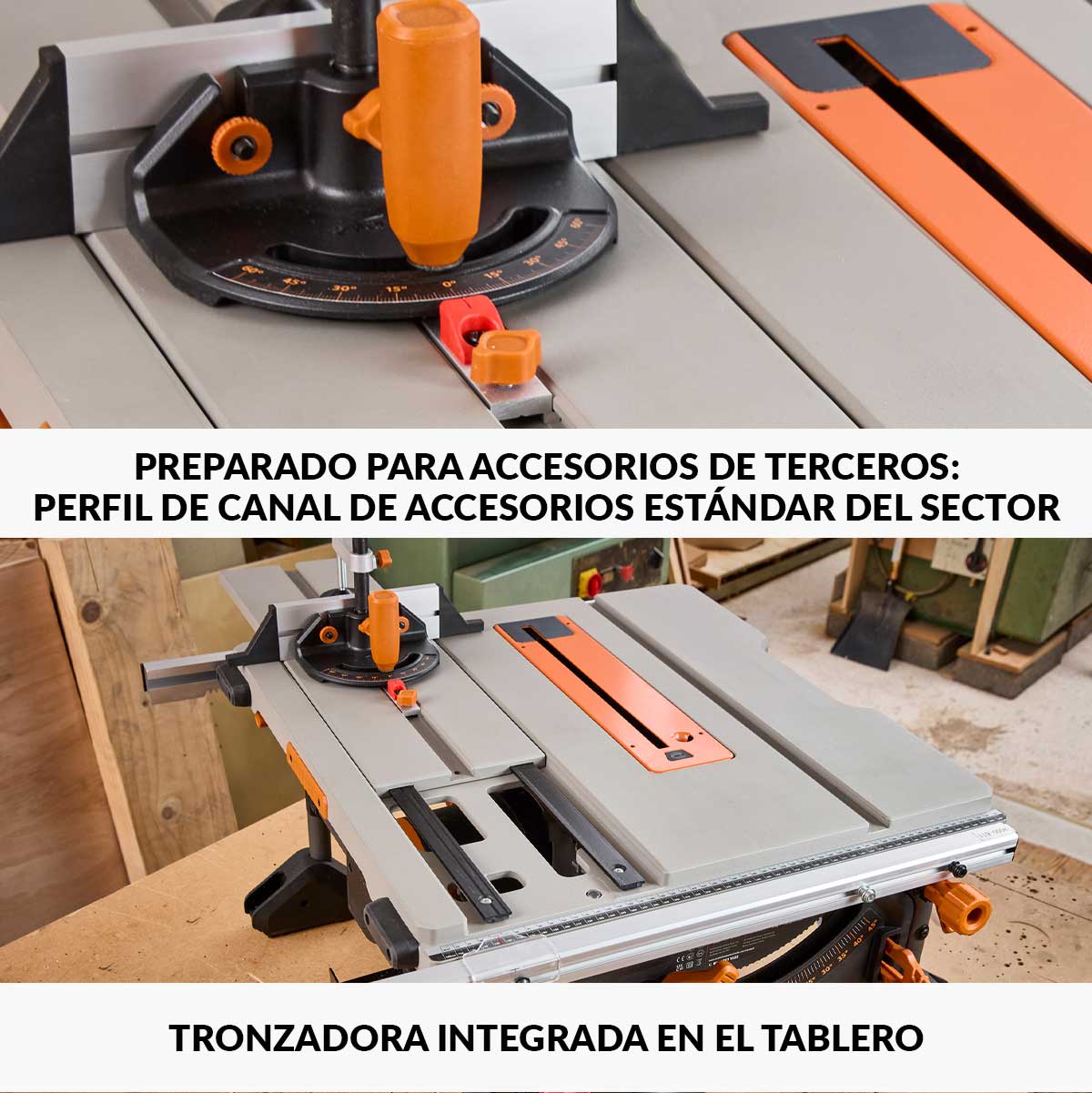 Sierra de Mesa R255TBL Evolution de 255mm, 1650W con hoja multi-material TCT