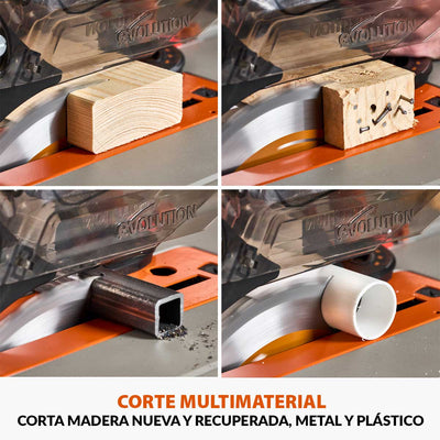 Pack Evolution - Sierra de mesa R255TBL+ Evolution de 255mm, 1800W con hoja multi-material TCT + Hoja para madera premium