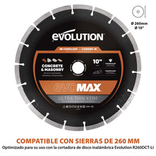 Disco diamantado EVOMAX | 260 mm ultrafino, específico para cortadoras de hormigón inalámbricas