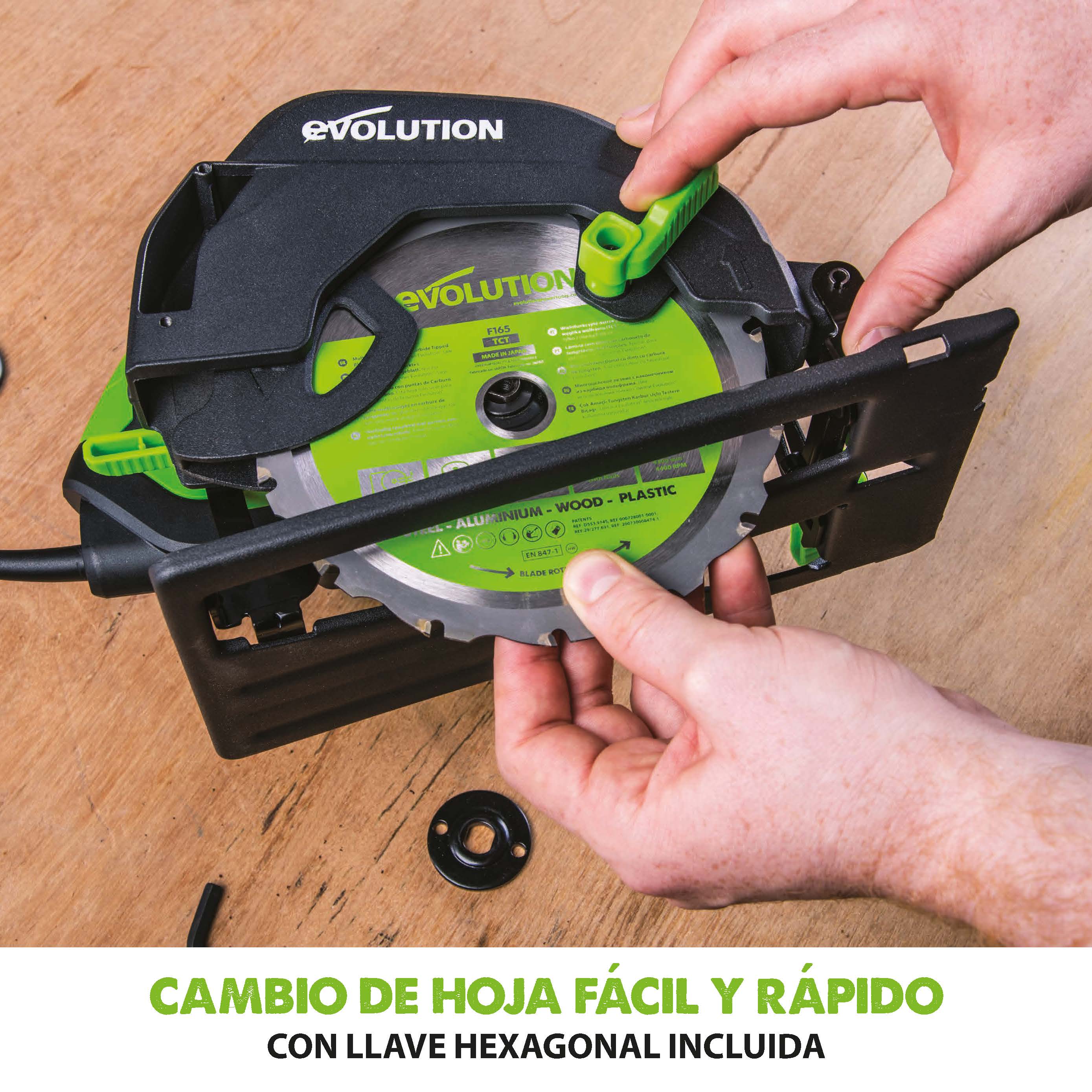 Sierra circular F165CCSL Evolution 165 mm con hoja multi-materiales TCT