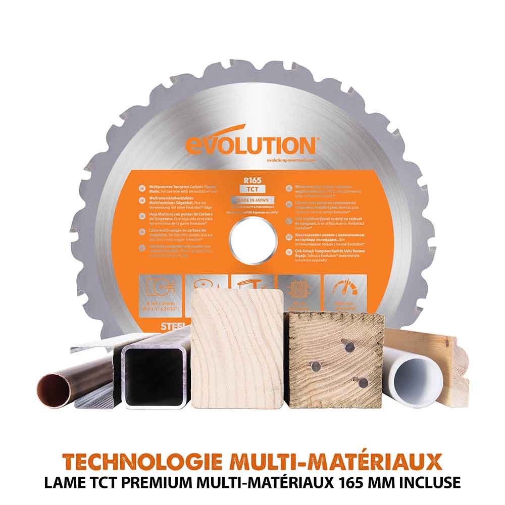 Sierra circular sin cable 165mm Evolution R165CCS-Li con hoja multi-material TCT con batería de 4Ah y cargador