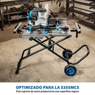 Pack - Ingletadora / tronzadora para metales de 355 mm Evolution S355MCS + Soporte con ruedas MCSSTAND