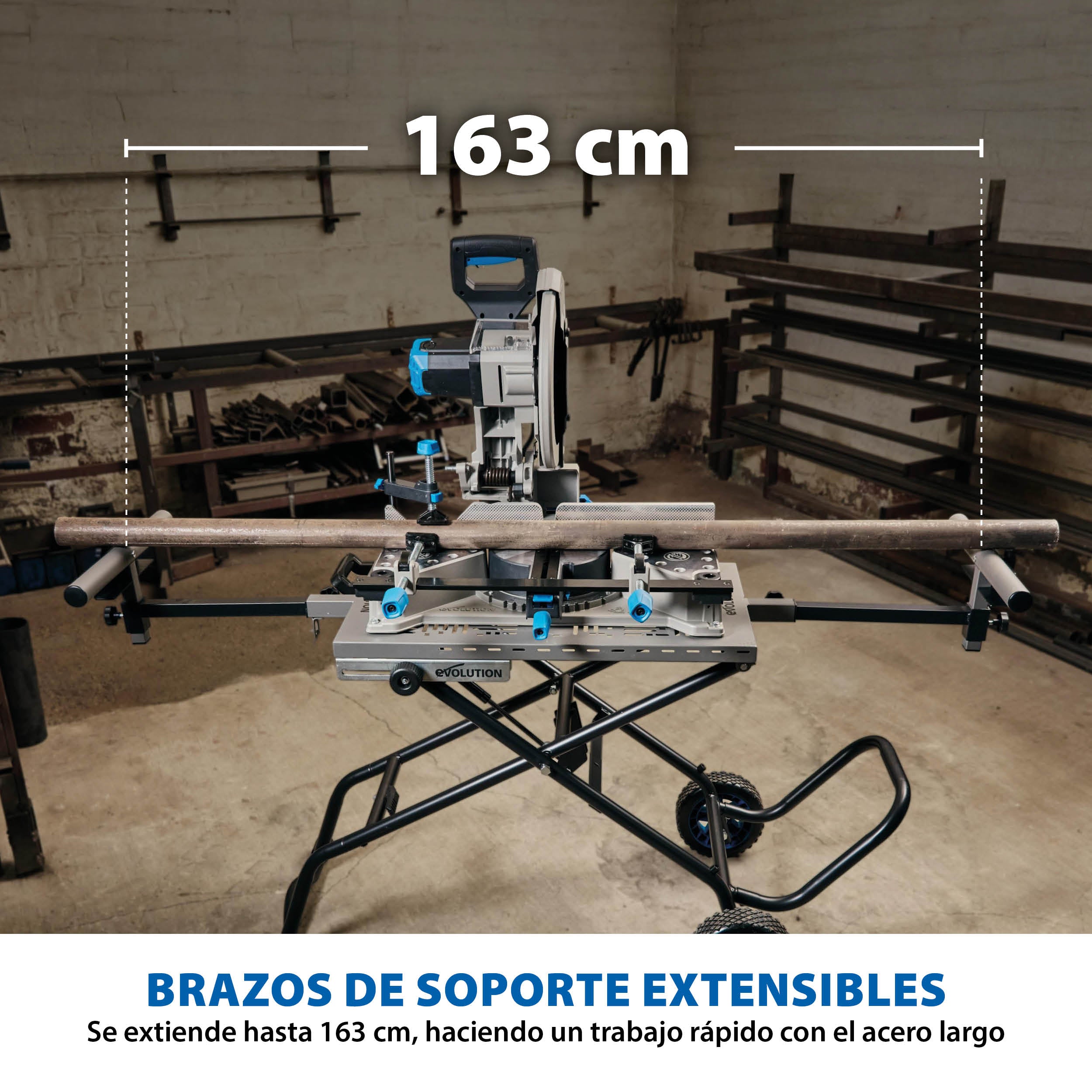 Pack - Ingletadora / tronzadora para metales de 355 mm Evolution S355MCS + Soporte con ruedas MCSSTAND