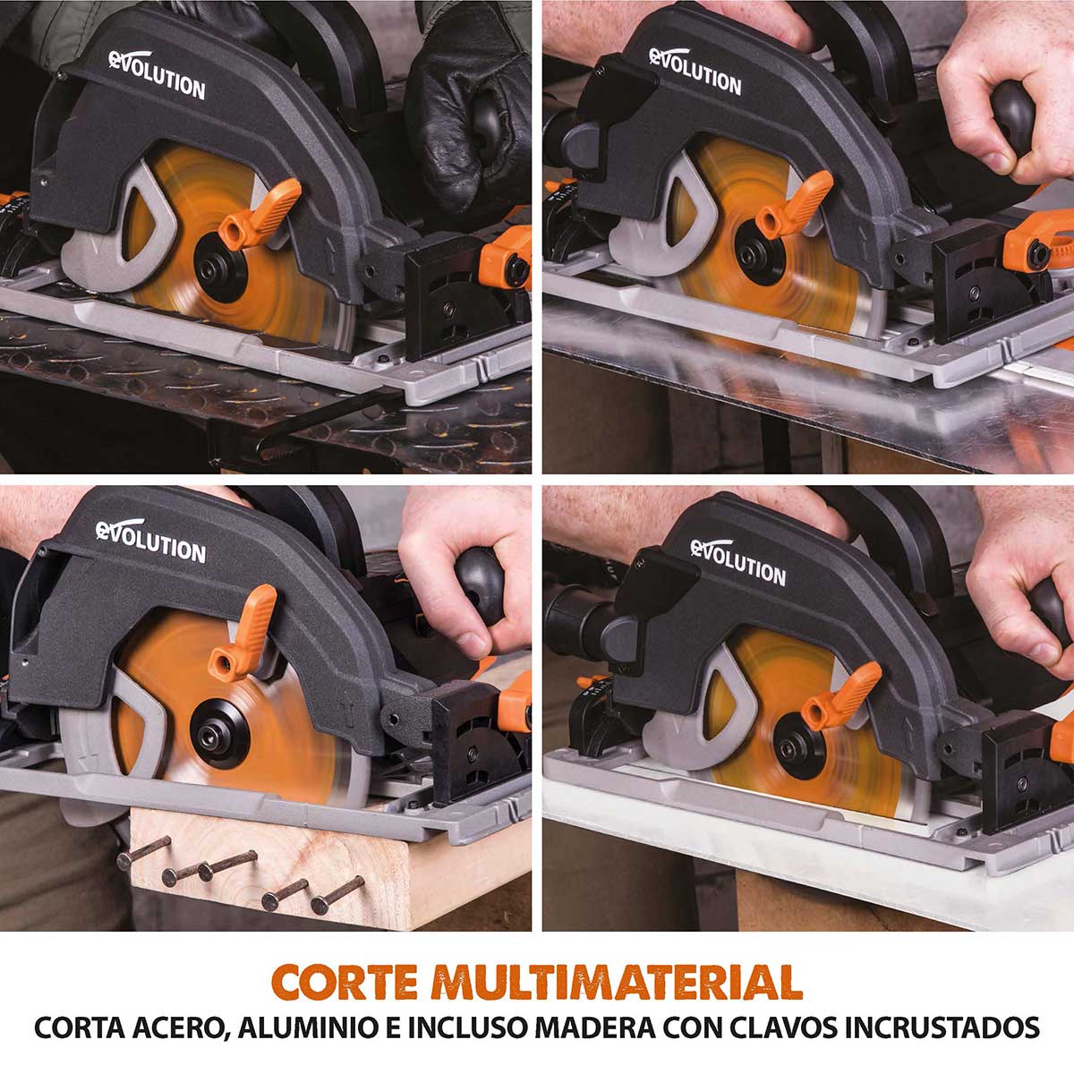 Pack Evolution - Sierra Circular R185CCSX+ de 185mm con Hoja Multi-material TCT y Bolsa de Transporte + Guía de Corte de 2,8 m + Aspirador R15VAC Evolution de 15L