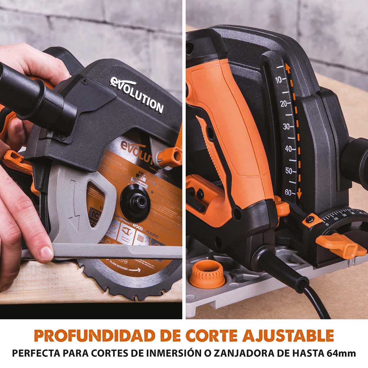Sierra Circular R185CCSX+ Evolution de 185 mm con Hoja Multi-material TCT y Bolsa de Transporte