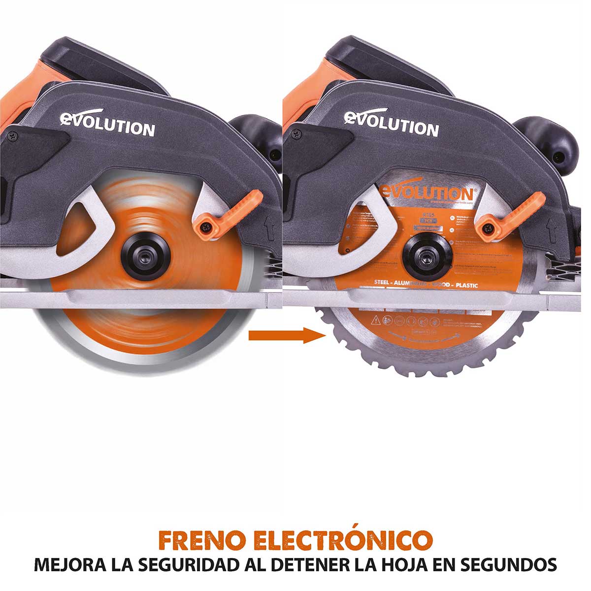 Sierra Circular R185CCSX+ Evolution de 185 mm con Hoja Multi-material TCT y Bolsa de Transporte