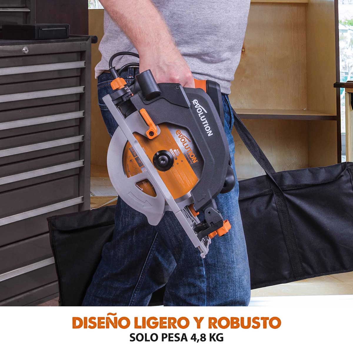 Pack Evolution - Sierra Circular R185CCSX+ de 185mm con Hoja Multi-material TCT y Bolsa de Transporte + Guía de Corte de 2,8 m