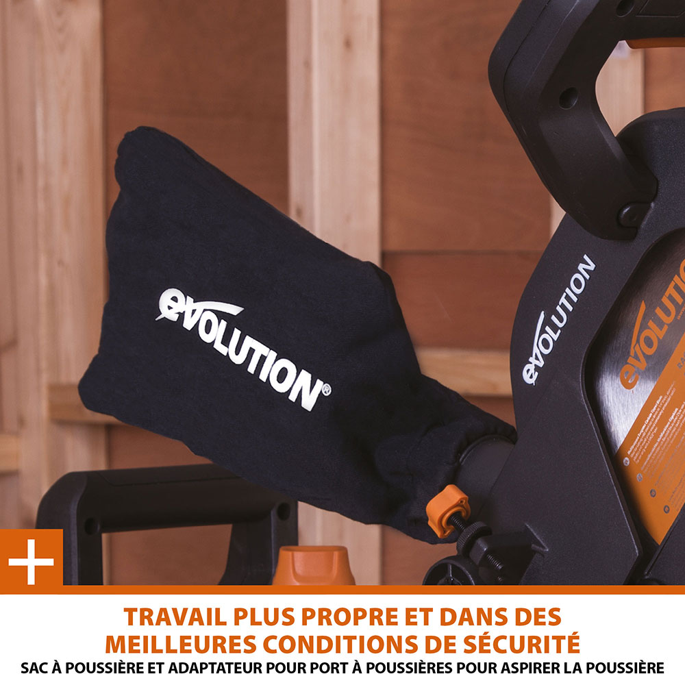 Pack Evolution - Sierra ingletadora eléctrica 210 mm R210SMS-300+ con hoja TCT multimaterial + soporte