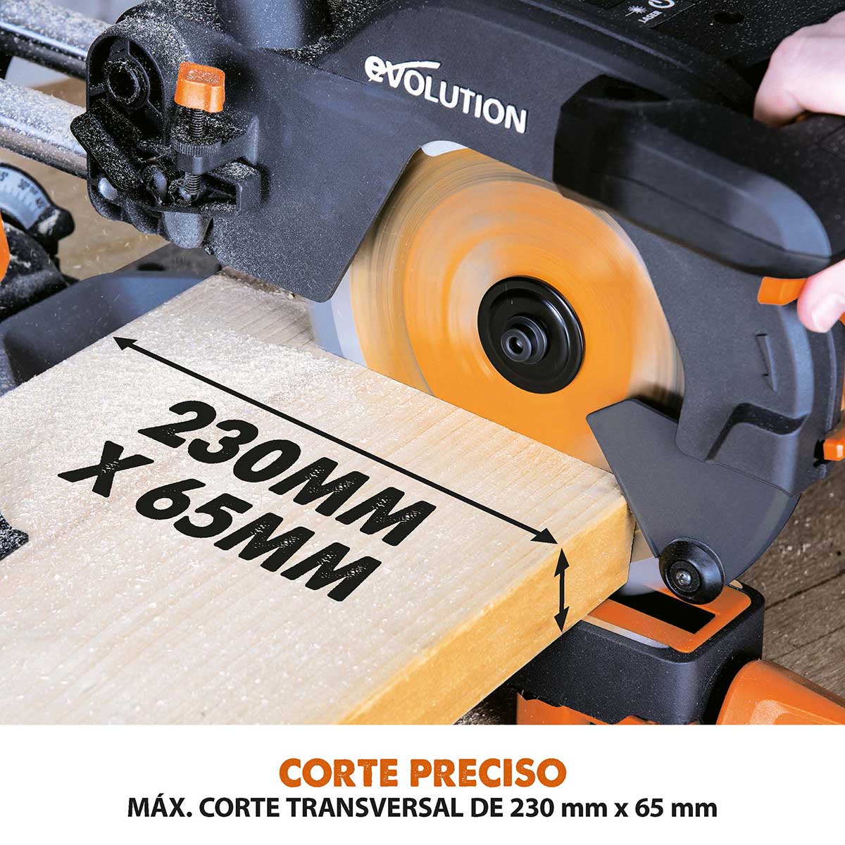 Pack Evolution - Ingletadora Telescópica R210SMS+ Evolution de 210 mm con Hoja Multi-material TCT y Soporte Universal