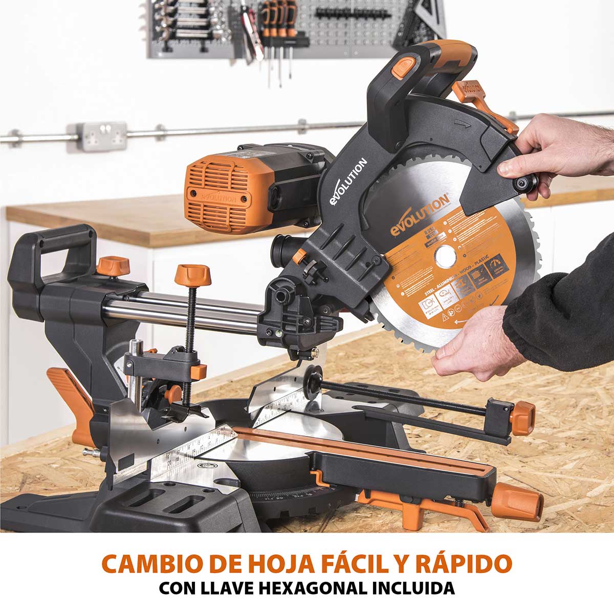 Pack Evolution - Ingletadora eléctrica de doble bisel R255SMS-DB+ con hoja multi-material TCT de 255mm + Hoja para madera premium