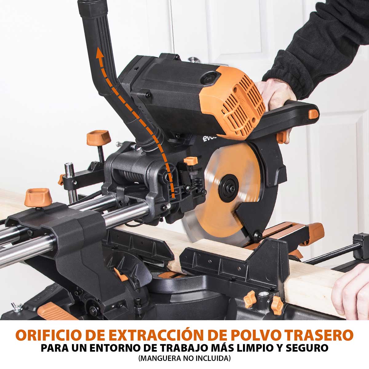 Pack Evolution - Ingletadora Telescópica de doble bisel R255SMS-DB+ Evolution de 255mm con Hoja Multi-material TCT y Soporte Universal PLUS