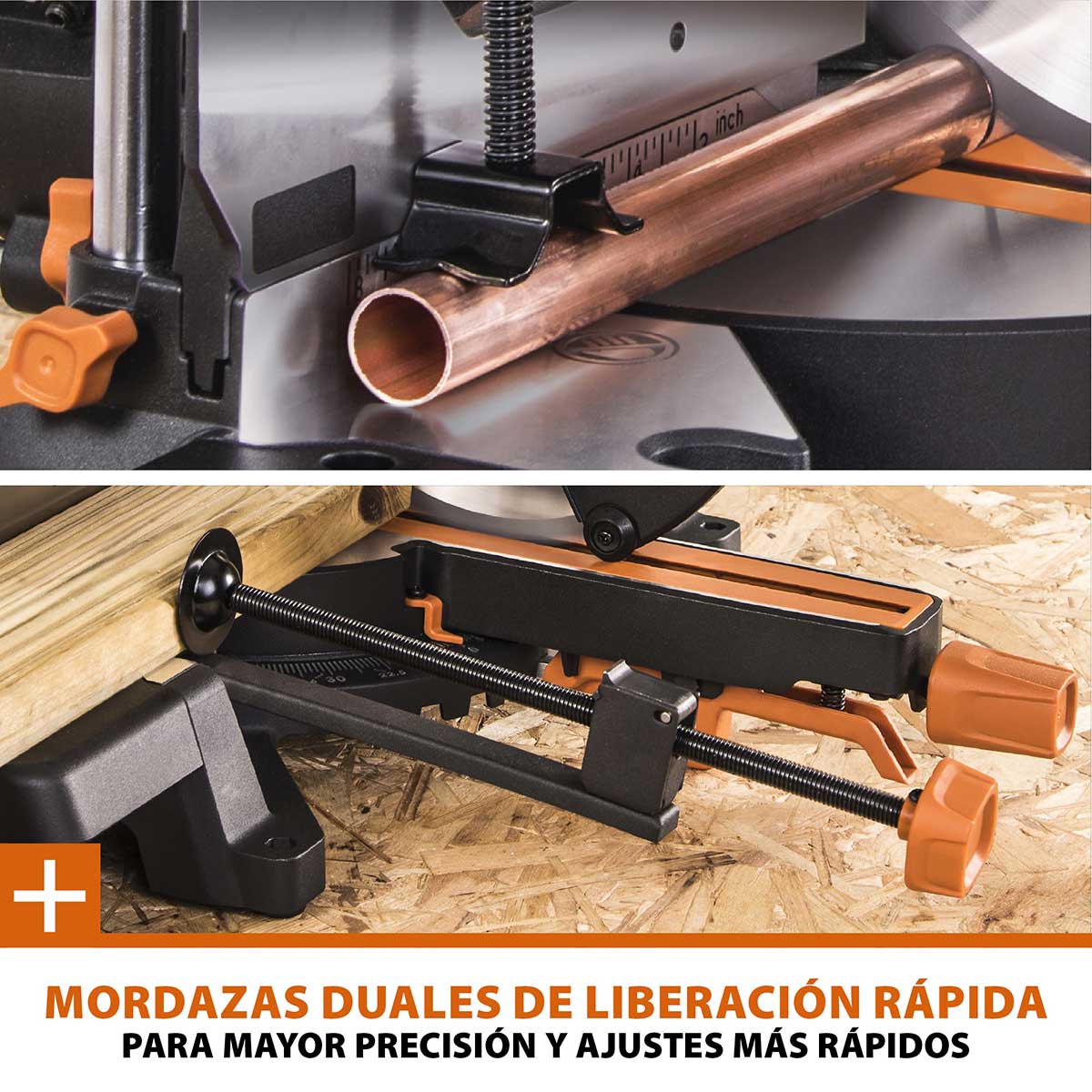 Pack Evolution - Ingletadora Telescópica de doble bisel R255SMS-DB+ Evolution de 255mm con Hoja Multi-material TCT y Soporte Universal PLUS