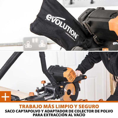 Pack Evolution - Ingletadora Telescópica de doble bisel R255SMS-DB+ Evolution de 255mm con Hoja Multi-material TCT y Soporte Universal PLUS