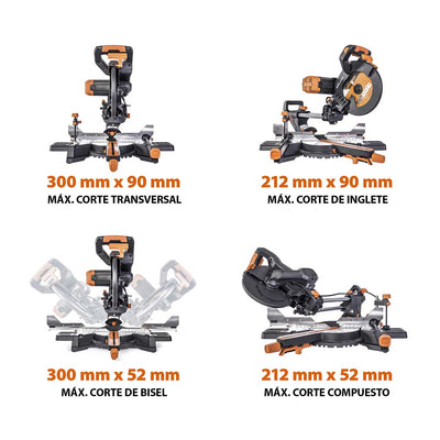 Pack Evolution - Ingletadora Telescópica de doble bisel R255SMS-DB+ Evolution de 255mm con Hoja Multi-material TCT y Soporte Universal PLUS