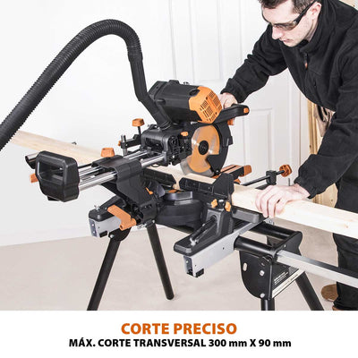 Pack Evolution - Ingletadora Telescópica de doble bisel R255SMS-DB+ Evolution de 255mm con Hoja Multi-material TCT y Soporte Universal PLUS