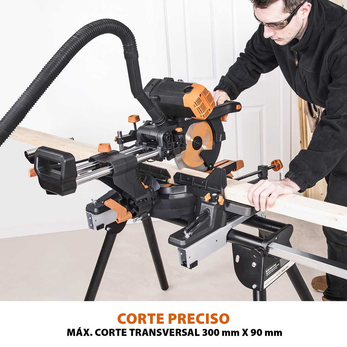 Pack Evolution - Ingletadora Telescópica de doble bisel R255SMS-DB+ Evolution de 255mm con Hoja Multi-material TCT y Soporte Universal PLUS