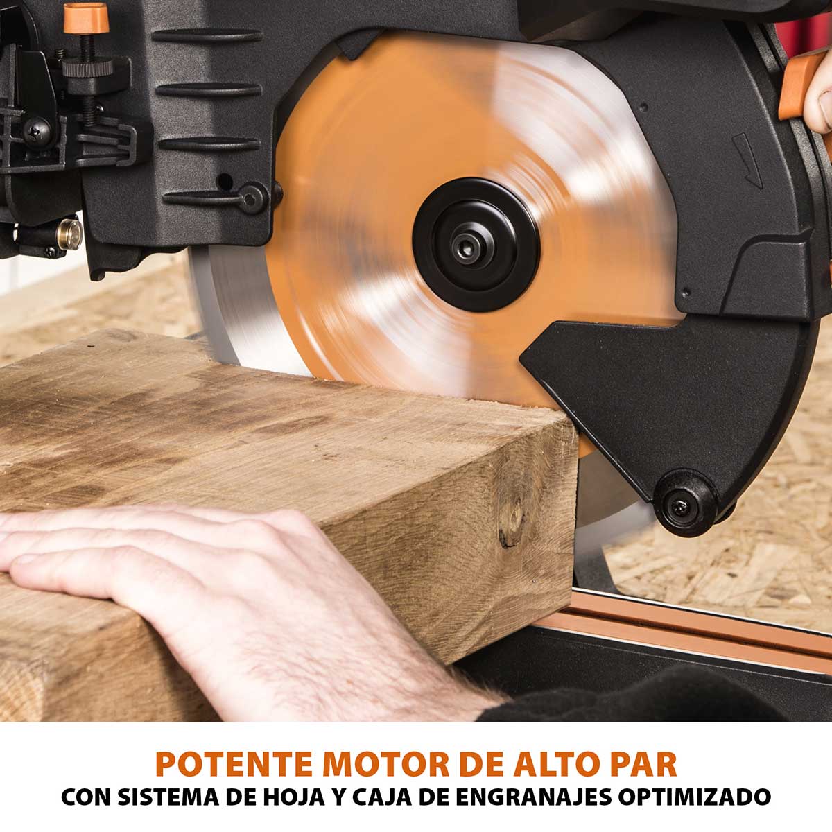 Pack Evolution - Ingletadora Telescópica de doble bisel R255SMS-DB+ Evolution de 255mm con Hoja Multi-material TCT y Soporte Universal PLUS
