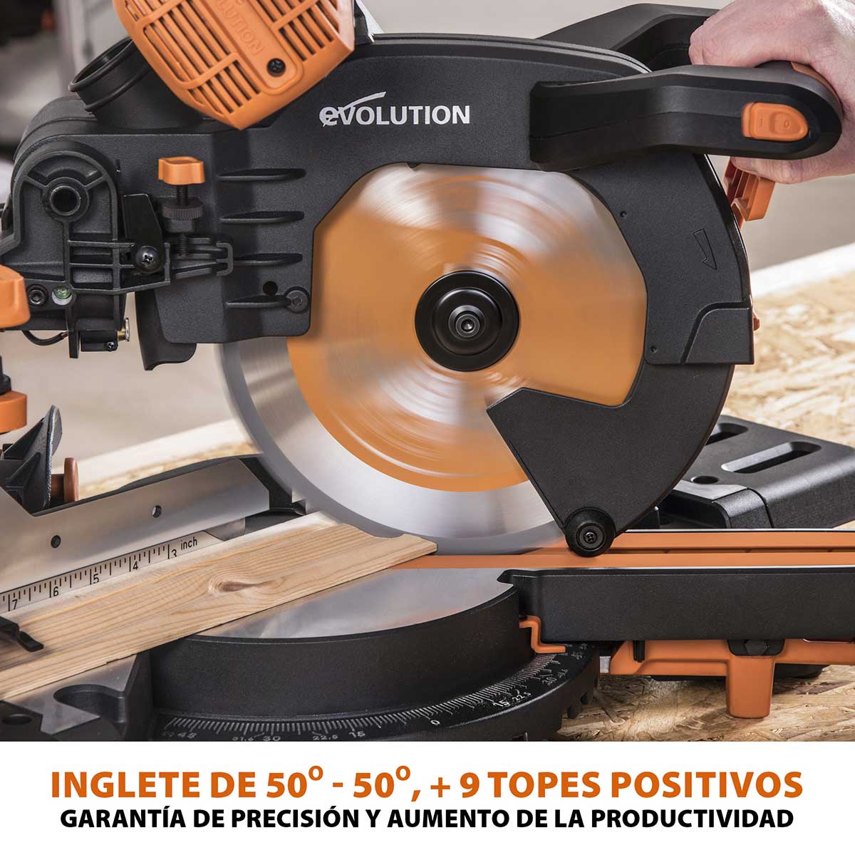 Pack Evolution - Ingletadora Telescópica de doble bisel R255SMS-DB+ Evolution de 255mm con Hoja Multi-material TCT y Soporte Universal PLUS