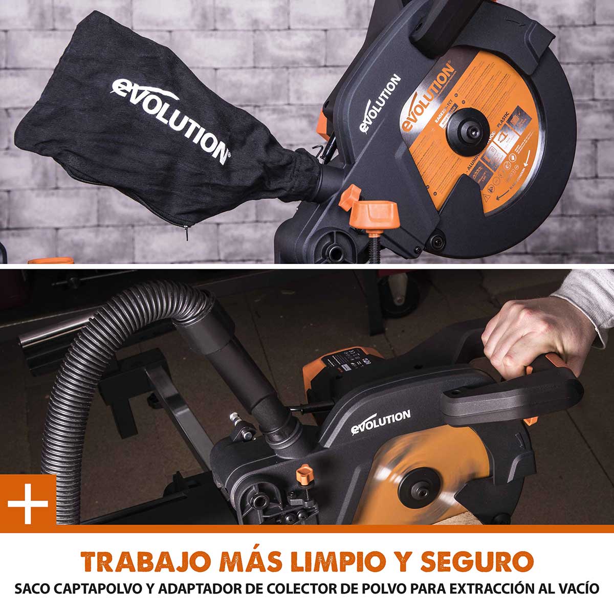 Pack Evolution - Ingletadora eléctrica de doble bisel R255SMS-DB+ con hoja multi-material TCT de 255mm + Hoja para madera premium