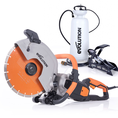 Pack Evolution - Sierra de Hormigón Eléctrica R300DCT+ de 300mm con Disco Diamantado Premium y Depósito de Agua a pedal de 15L