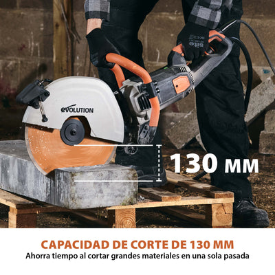 Sierra de Hormigón Eléctrica R350DCT+ de Evolution de 350 mm con sistema anti-polvo y disco diamantado premium