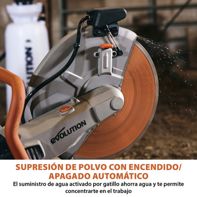 Sierra de Hormigón Eléctrica R350DCT+ de Evolution de 350 mm con sistema anti-polvo y disco diamantado premium