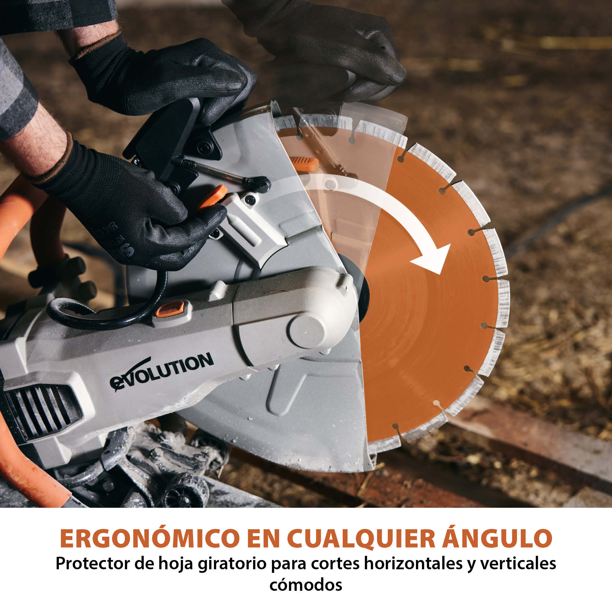 Sierra de Hormigón Eléctrica R350DCT+ de Evolution de 350 mm con sistema anti-polvo y disco diamantado premium