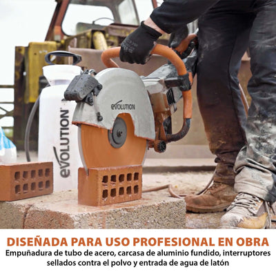 Sierra de Hormigón Eléctrica R350DCT+ de Evolution de 350 mm con sistema anti-polvo y disco diamantado premium