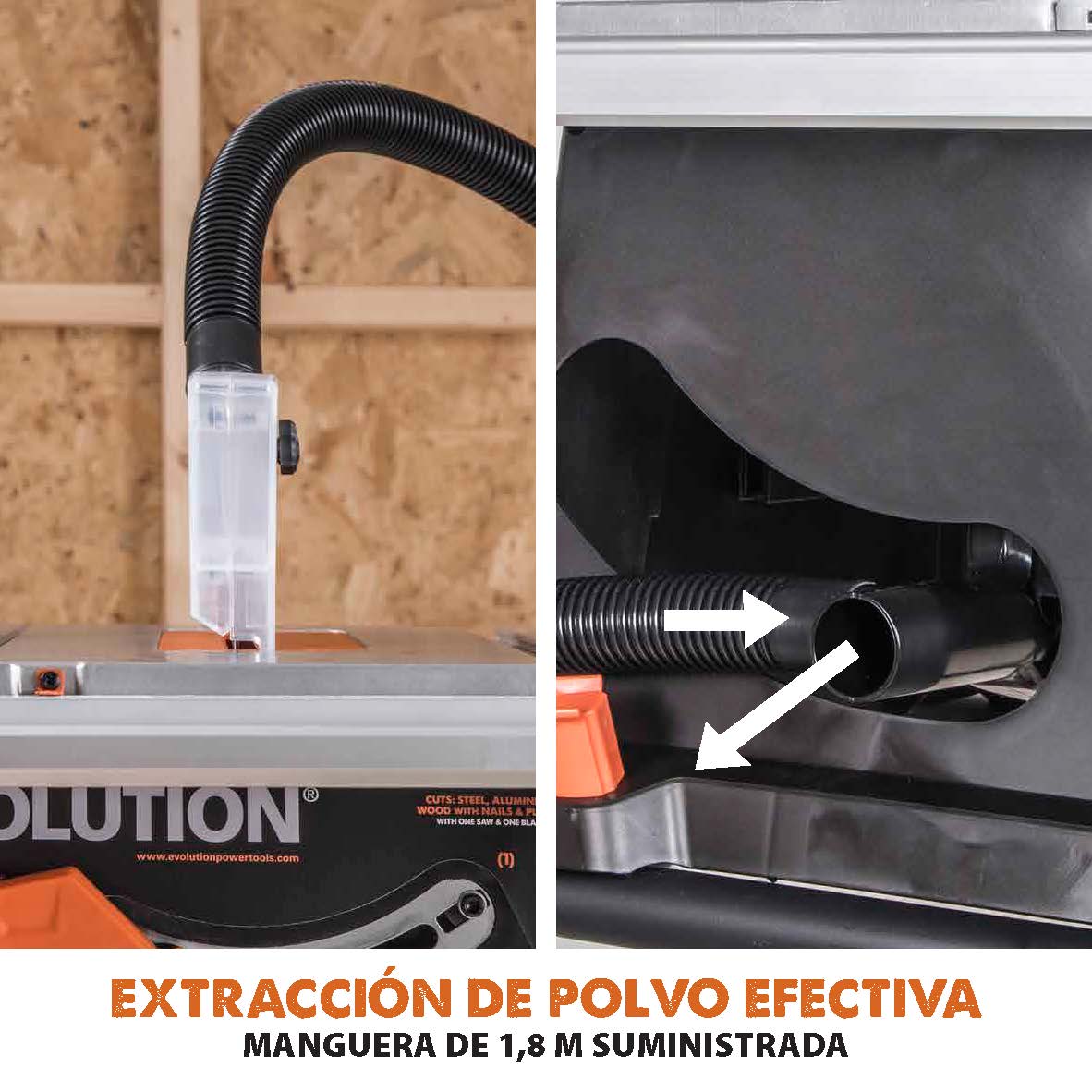 Pack Evolution - Sierra de mesa RAGE5-S  Evolution de 255mm con hoja multi-material TCT + hoja para madera adicional