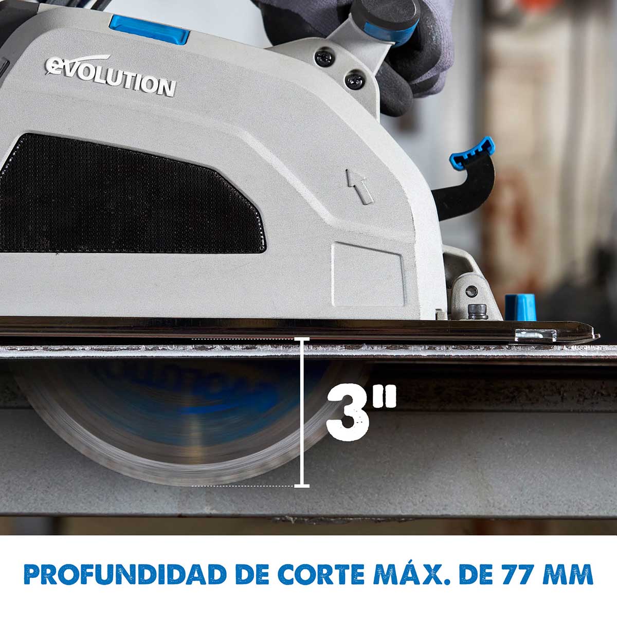 Pack Evolution - Sierra Circular S210CCS Evolution de 210mm para el Corte de Metal con Guía de Corte de 1,4 m