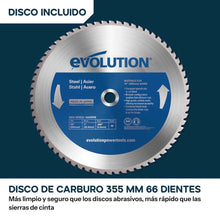 Sierra de corte de metal de 355mm con hoja de TCT para acero | S355CPSL