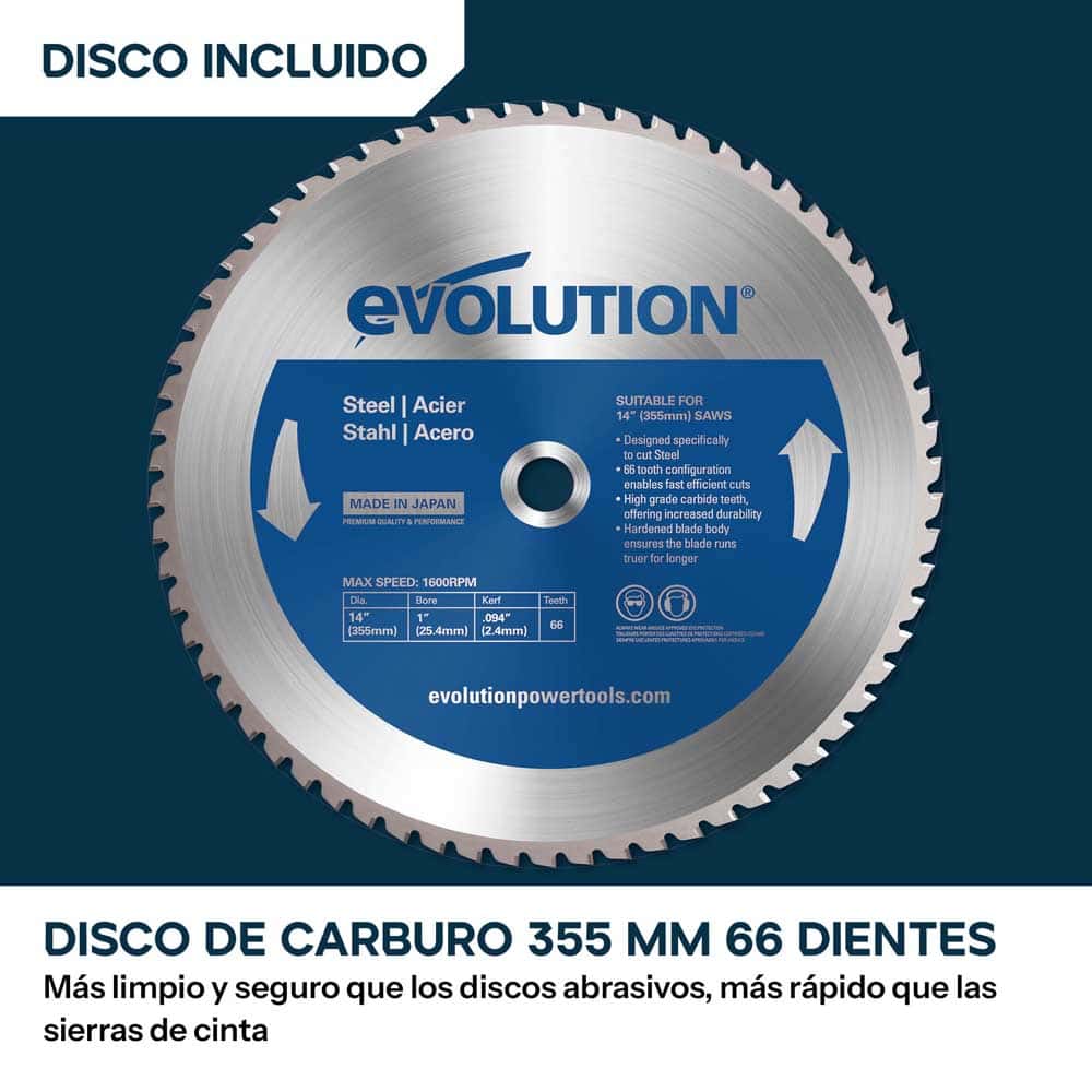 Sierra de corte de metal de 355mm con hoja de TCT para acero | S355CPSL